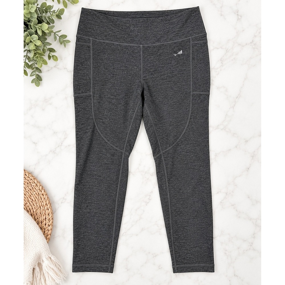 Vuori Leggings L Charcoal Gray High Rise 7/8 Crop Contour Seam Performance